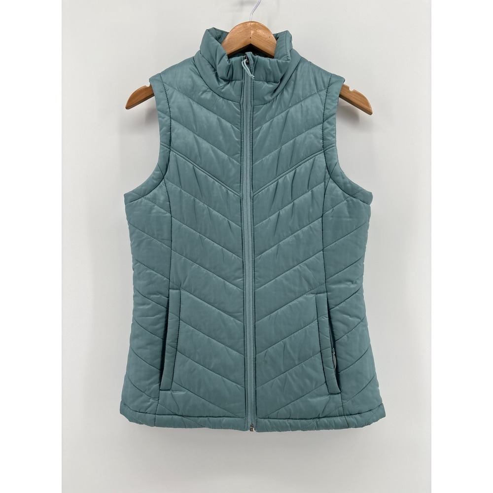 Columbia Omni-Heat Full Zip Puffer Vest Womens Dusty Teal Pockets Outdoor Small